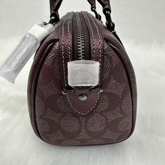 Coach Boxed Set Mini Rowan Crossbody Bag Mirror Charm Signature Canvas Wine NWT - Picture 7 of 13